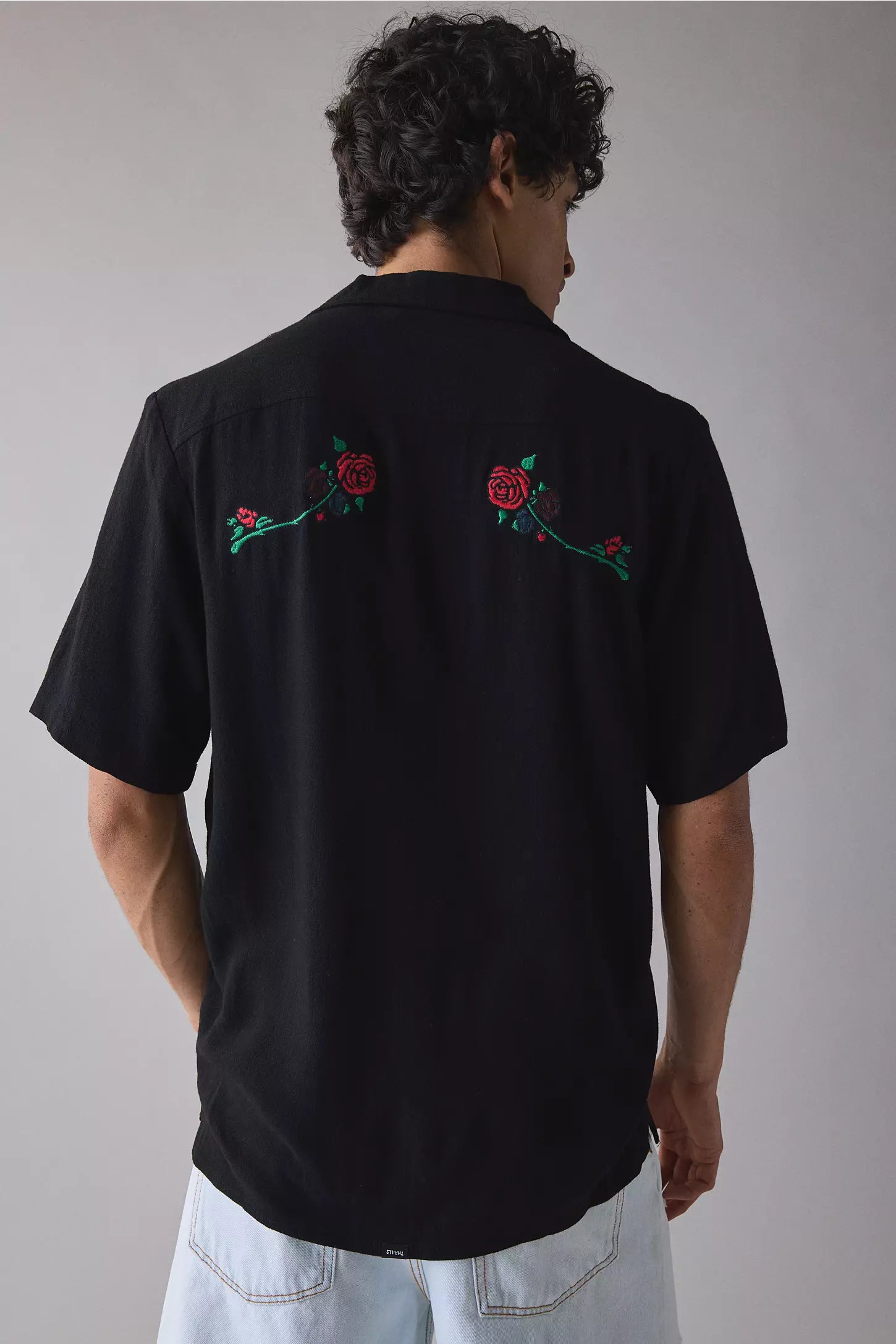 Rancho Rose Motif Embroidered Bowling Shirt