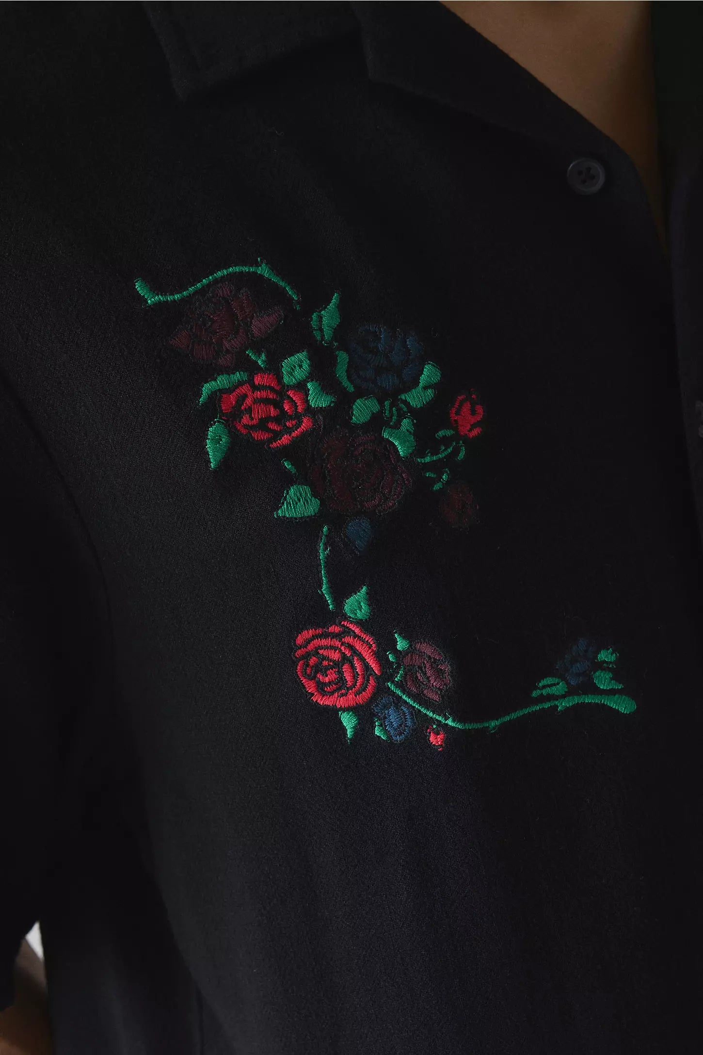Rancho Rose Motif Embroidered Bowling Shirt