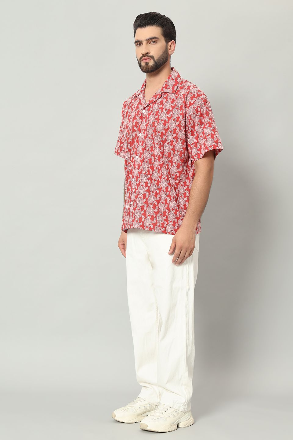 The Gulbahar Embroidered Cambric Cuban Shirt - Mehroon