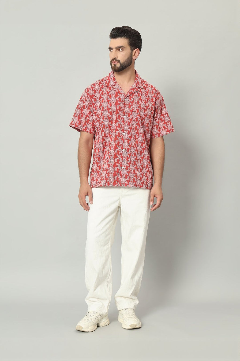 The Gulbahar Embroidered Cambric Cuban Shirt - Mehroon