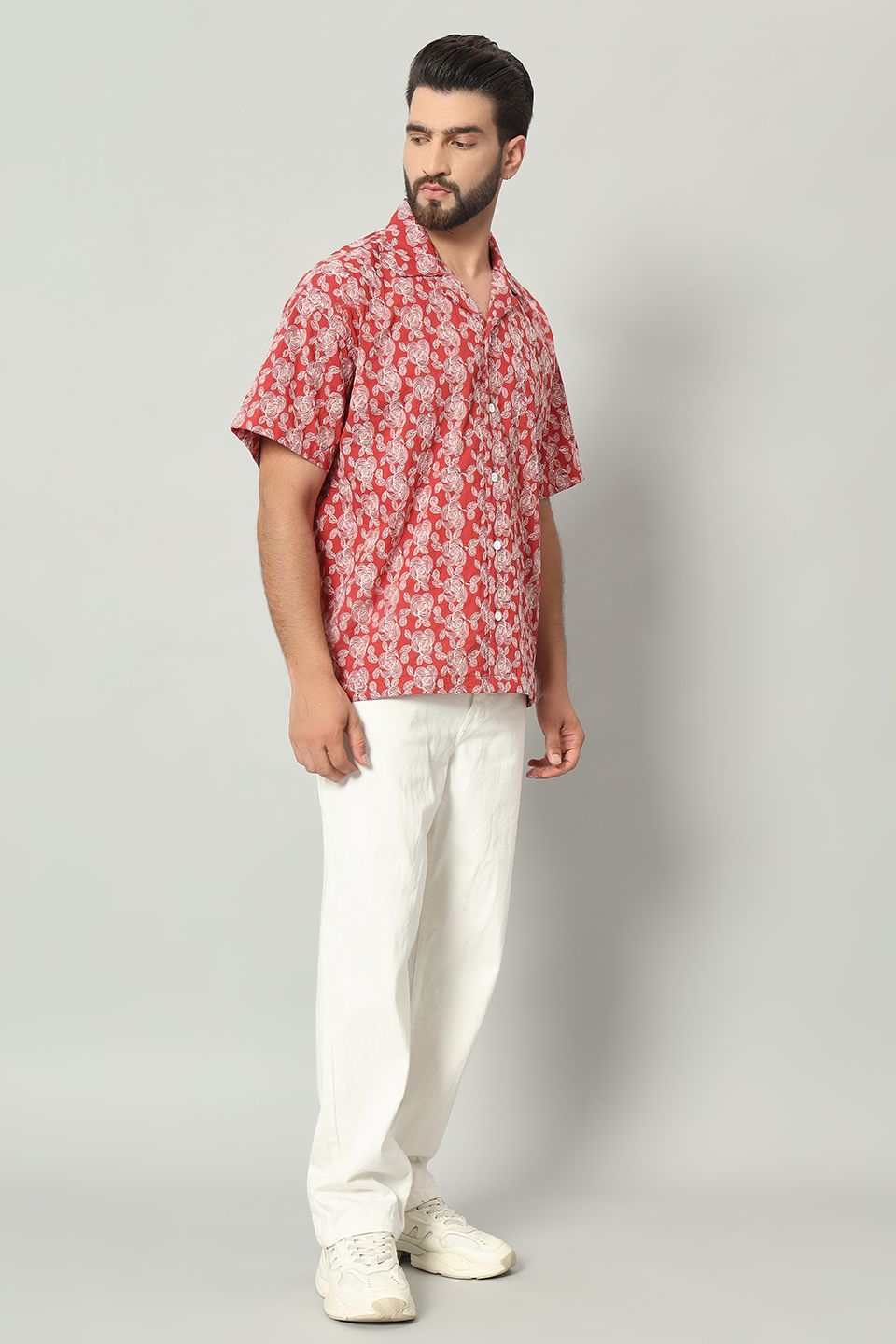 The Gulbahar Embroidered Cambric Cuban Shirt - Mehroon