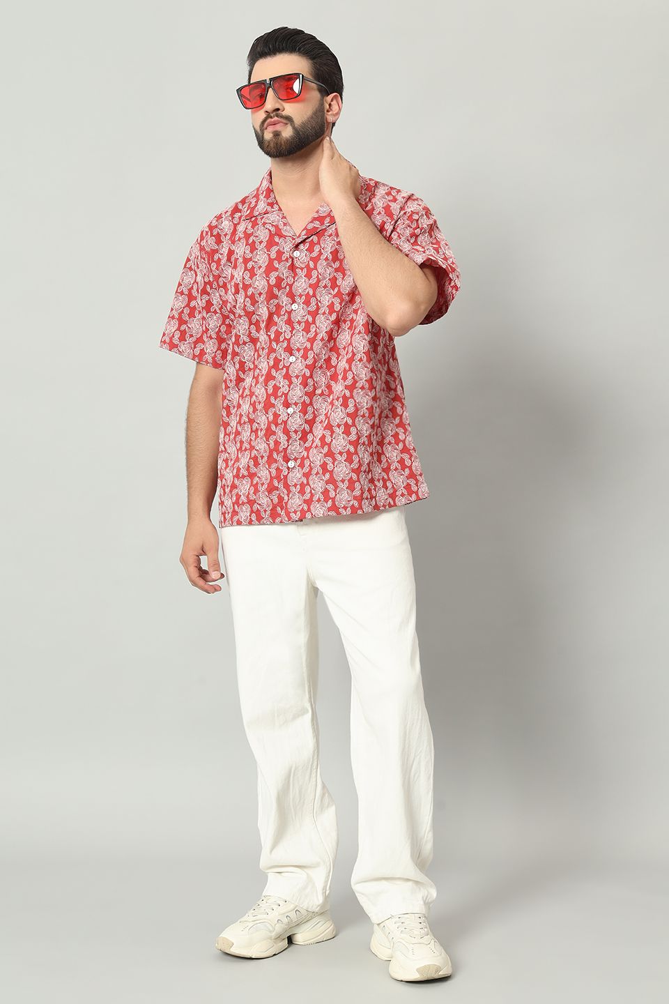 The Gulbahar Embroidered Cambric Cuban Shirt - Mehroon