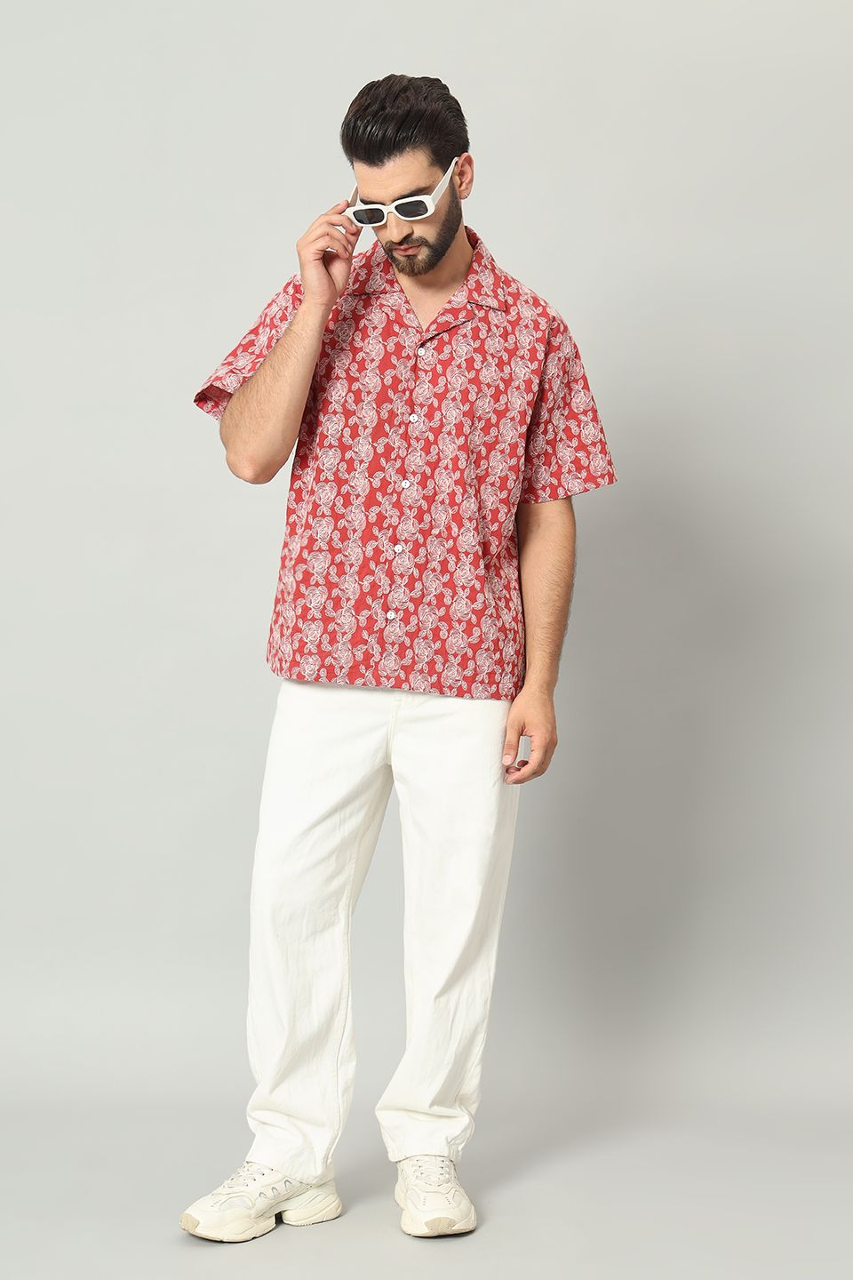 The Gulbahar Embroidered Cambric Cuban Shirt - Mehroon