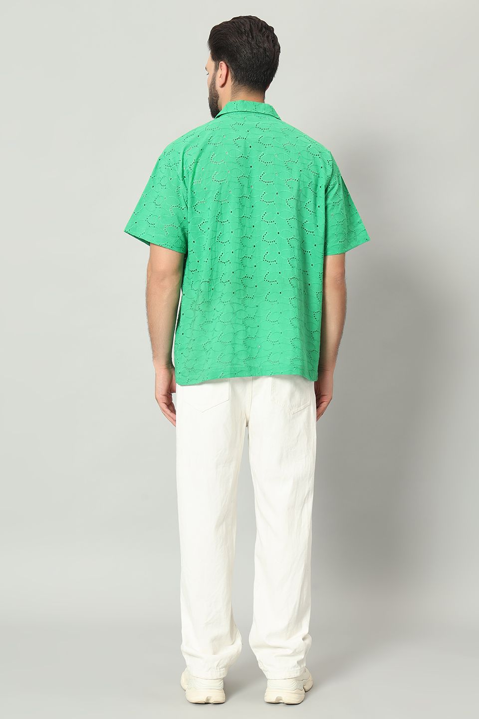 The Firdaus Schiffli Cuban Shirt - Forest Green