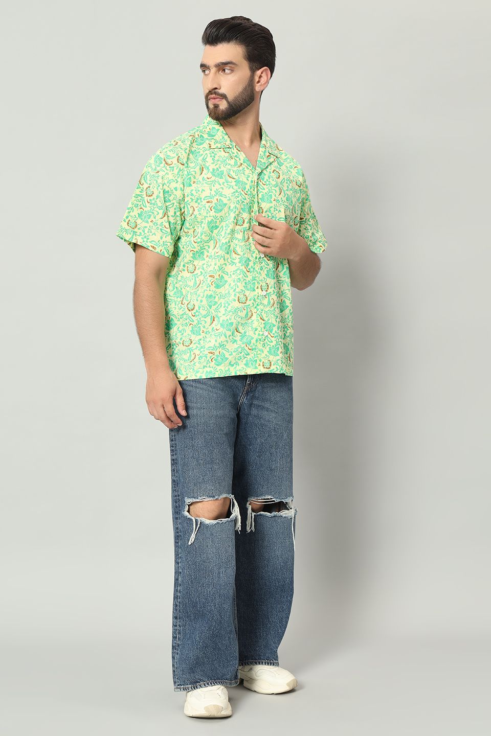 The Vasanta Printed Cuban Shirt - Lemon Green