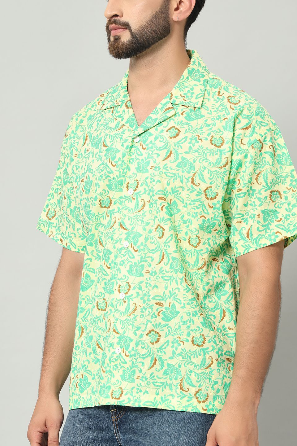 The Vasanta Printed Cuban Shirt - Lemon Green