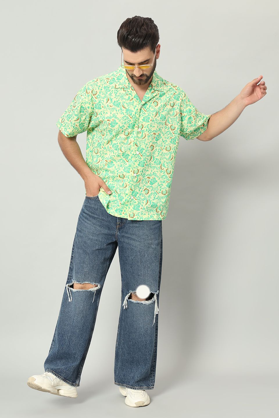 The Vasanta Printed Cuban Shirt - Lemon Green