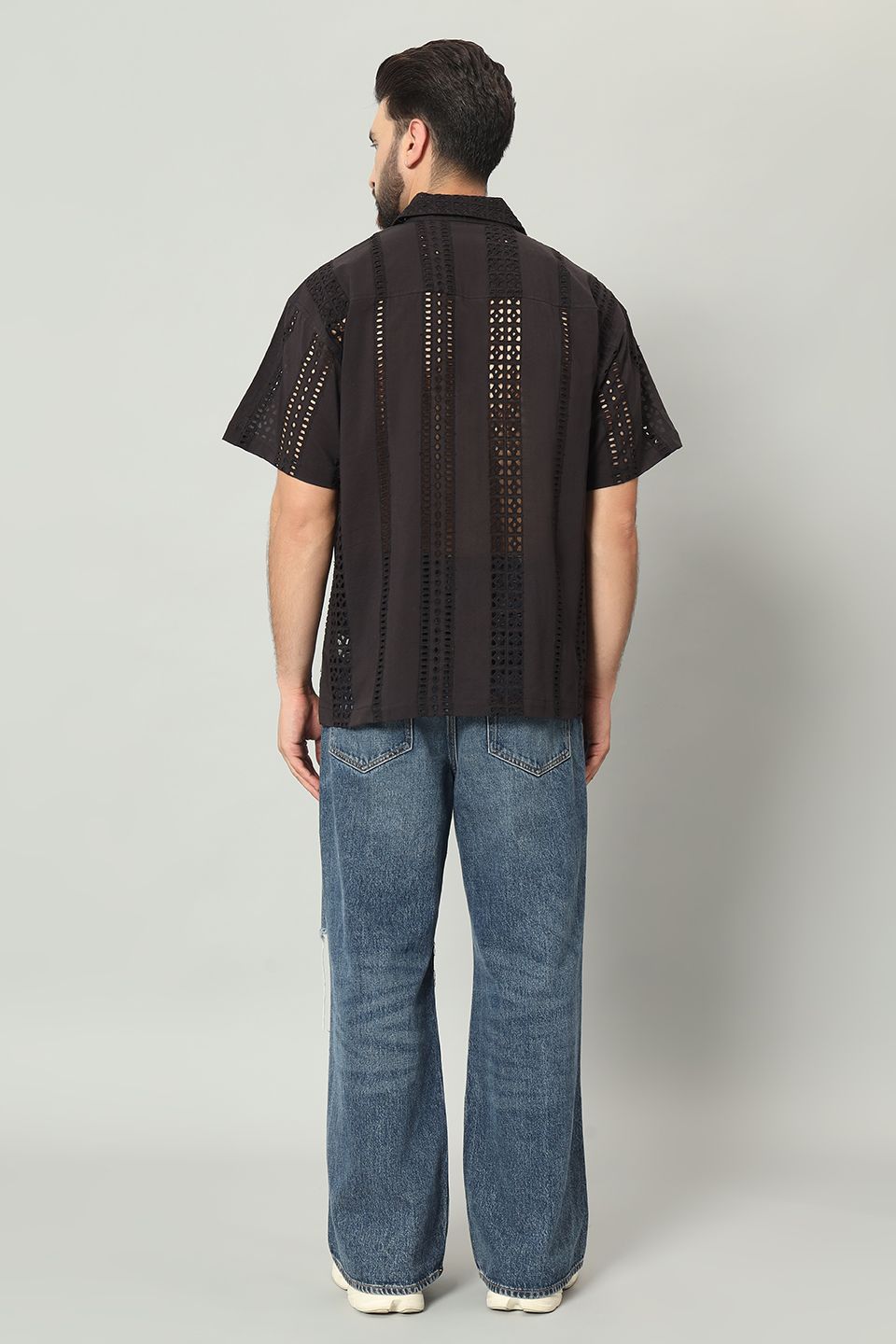 The Sartaj Schiffli Cuban Shirt - Pitch Black
