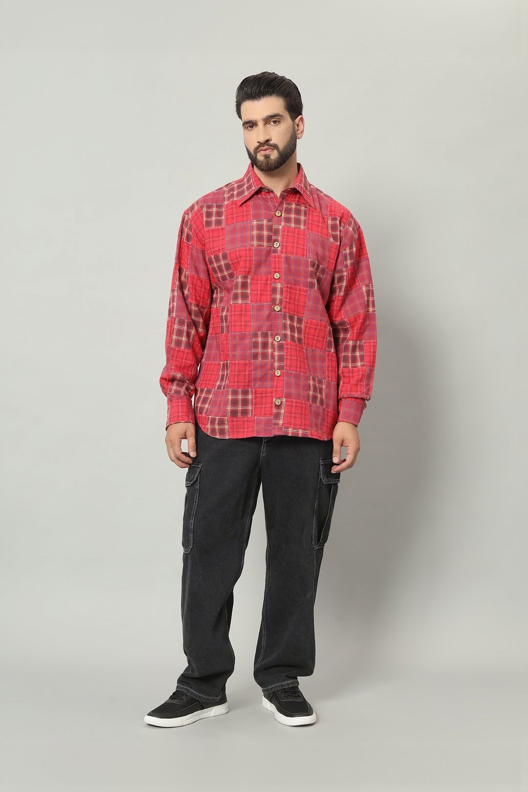 The Kashi Limited Edition Upcycled Patchwork Check Shirt | Loose-Fit Cotton