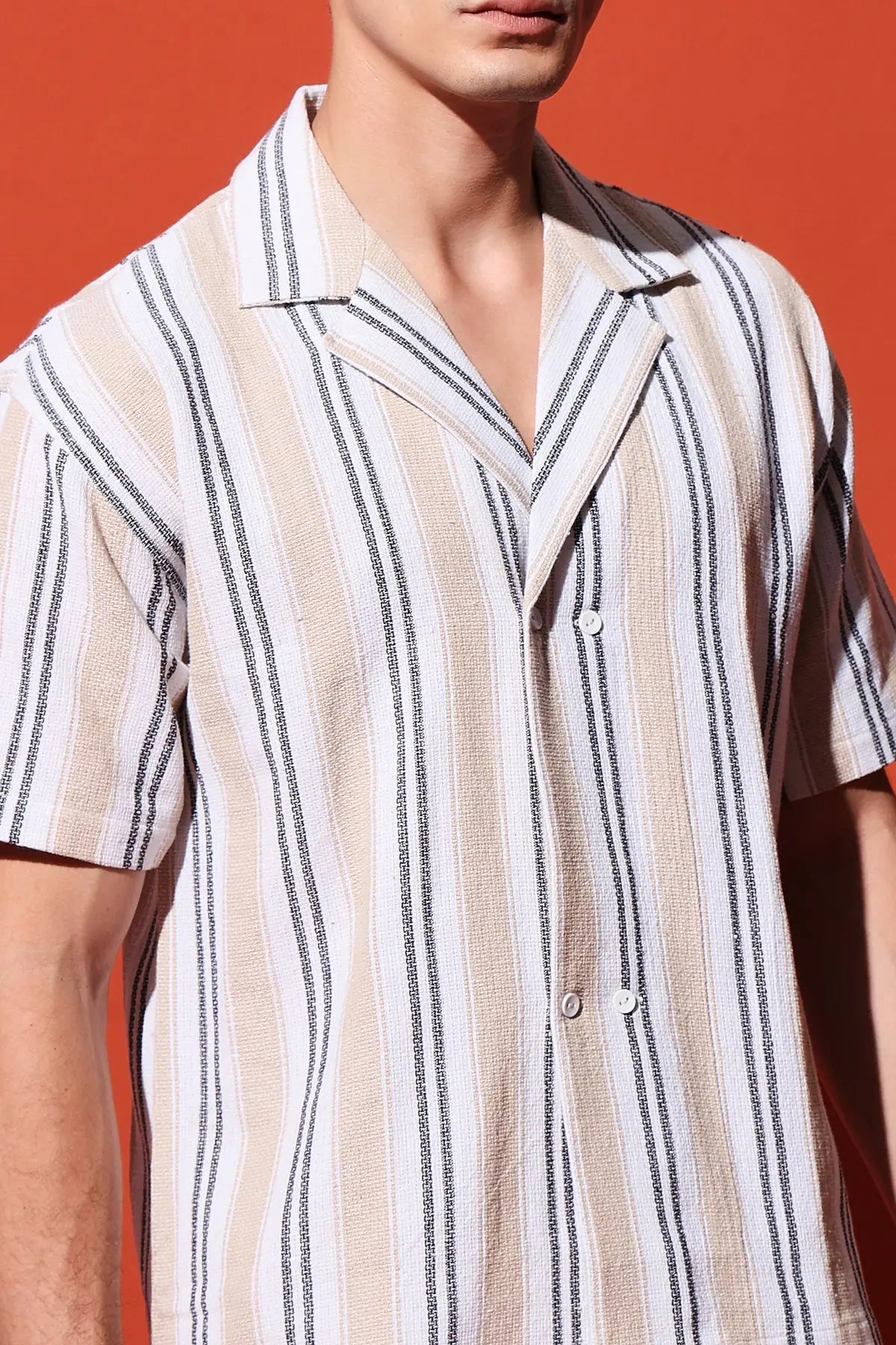 Men's Striped Resort Collar Short Sleeve Shirt RESÓRE BLANC