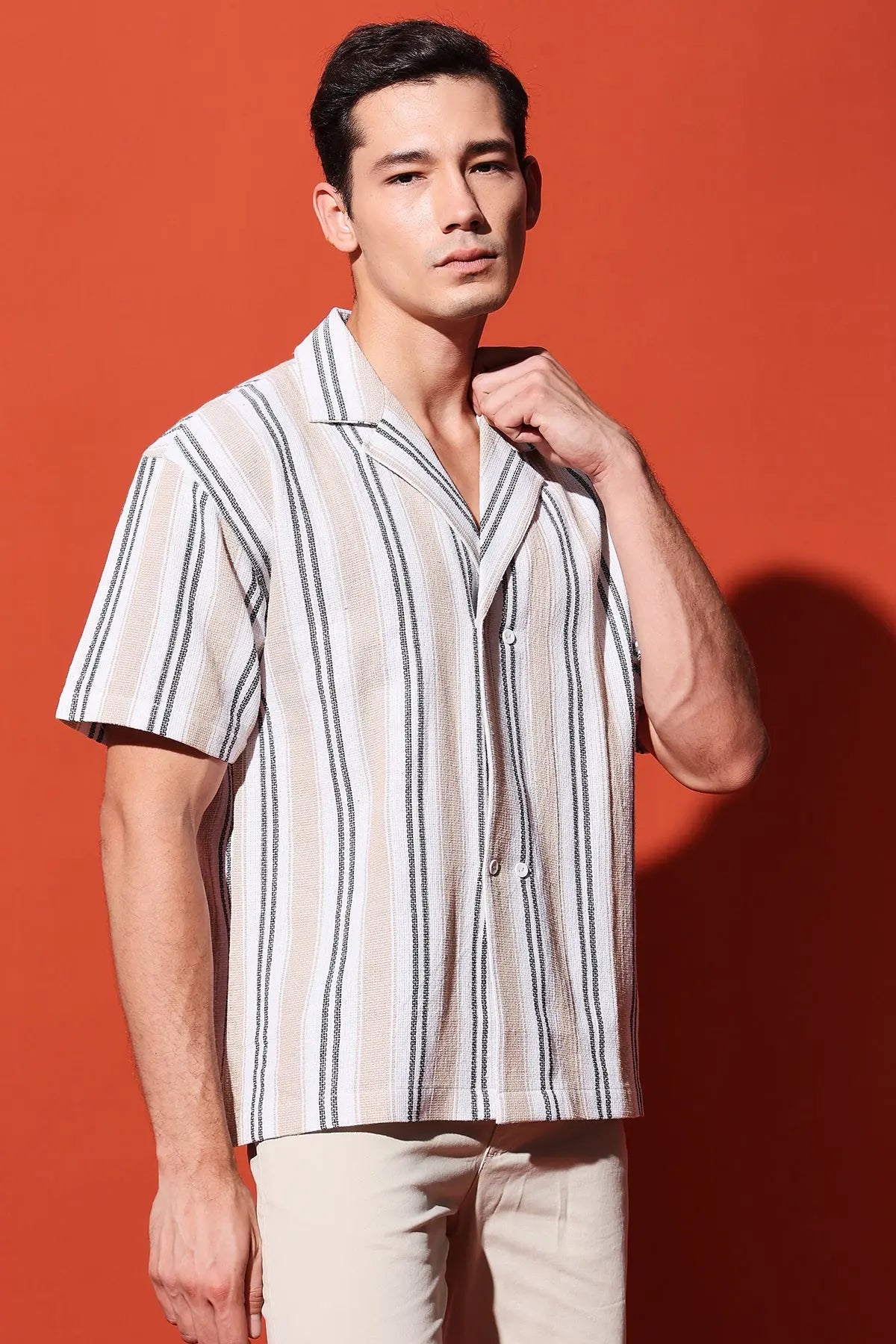 Men's Striped Resort Collar Short Sleeve Shirt RESÓRE BLANC