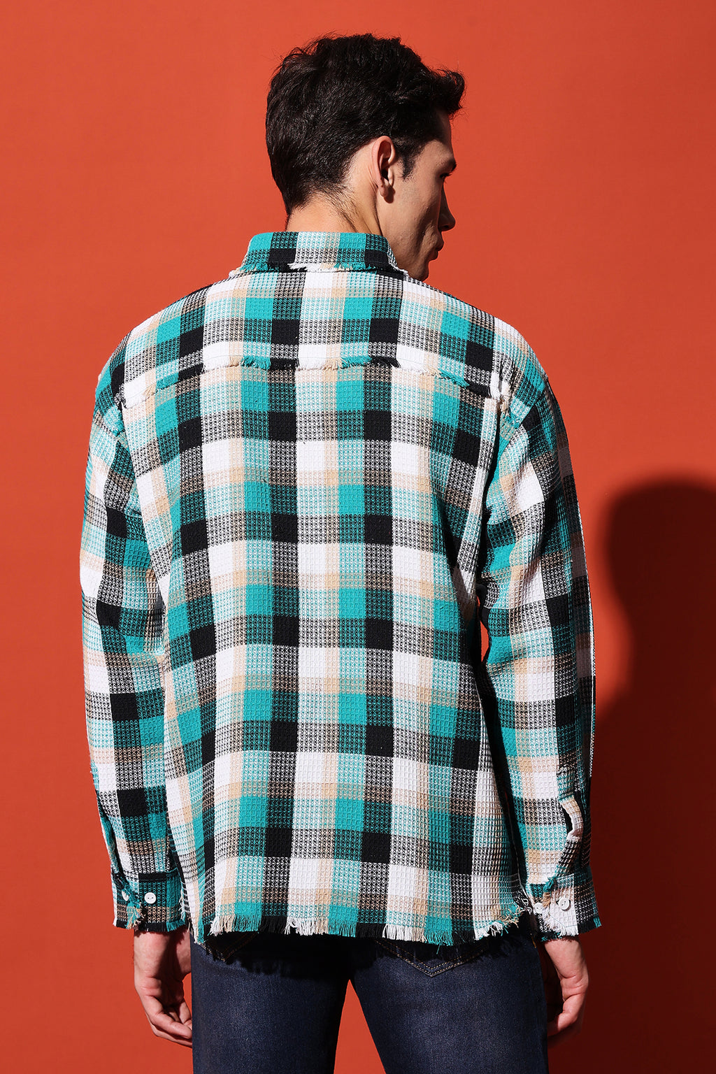 The Kaito Distressed Waffle Check Overshirt | Loose-Fit Winter Flannel
