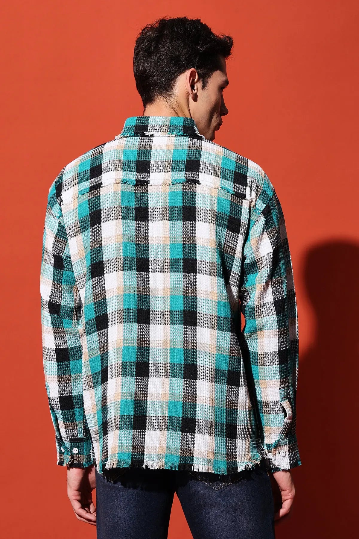 Multicolor Oversized Checkered Shirt with Waffle Texture RESÓRE BLANC