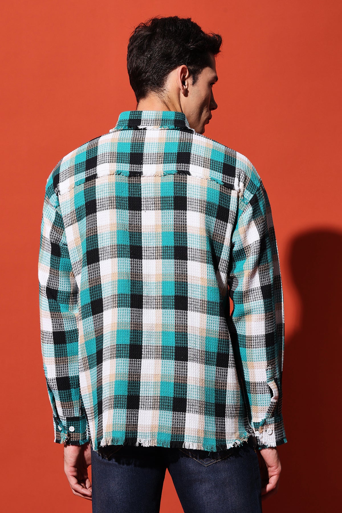 The Kaito Distressed Waffle Check Overshirt | Loose-Fit Winter Flannel