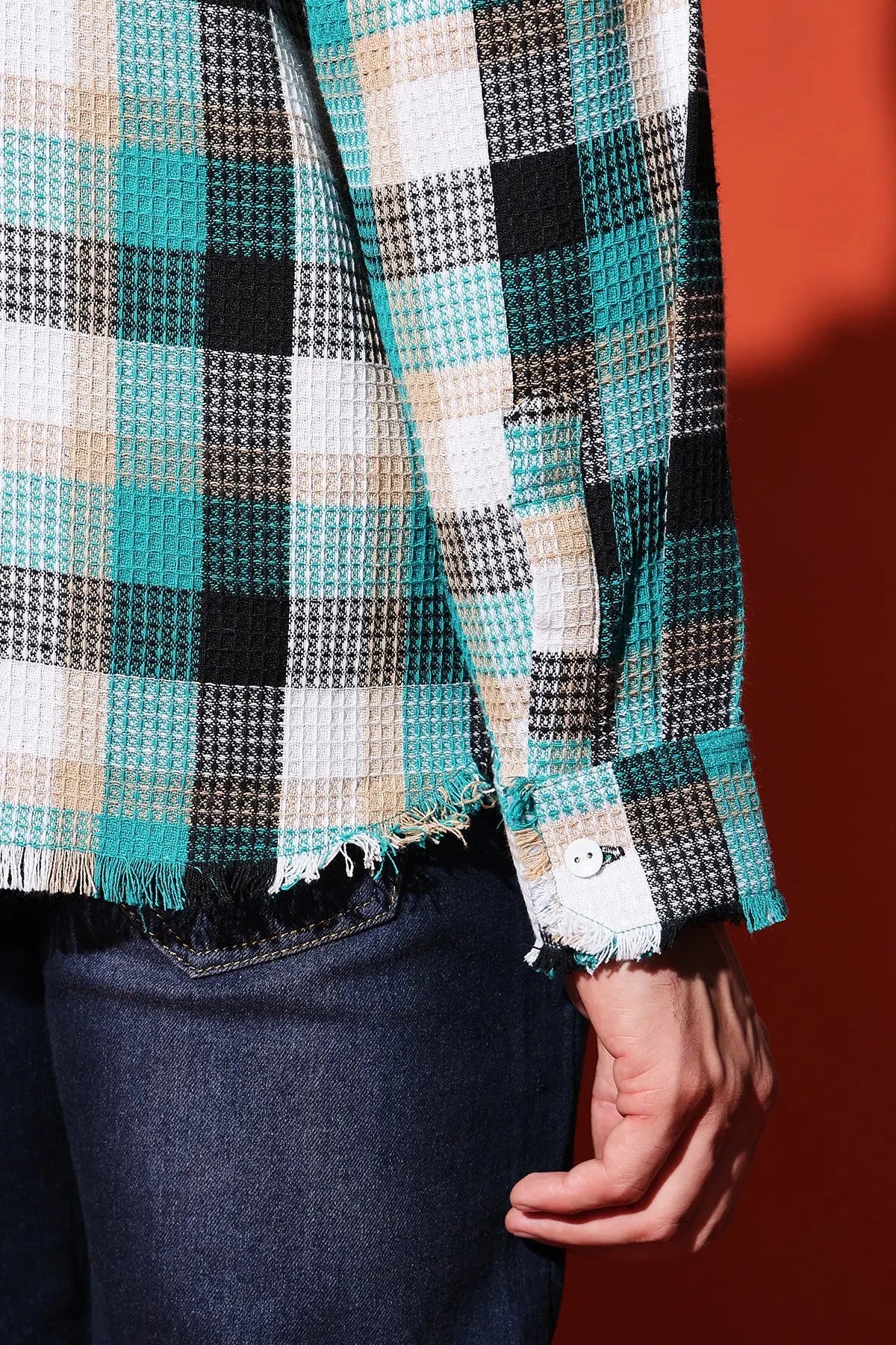 Multicolor Oversized Checkered Shirt with Waffle Texture RESÓRE BLANC