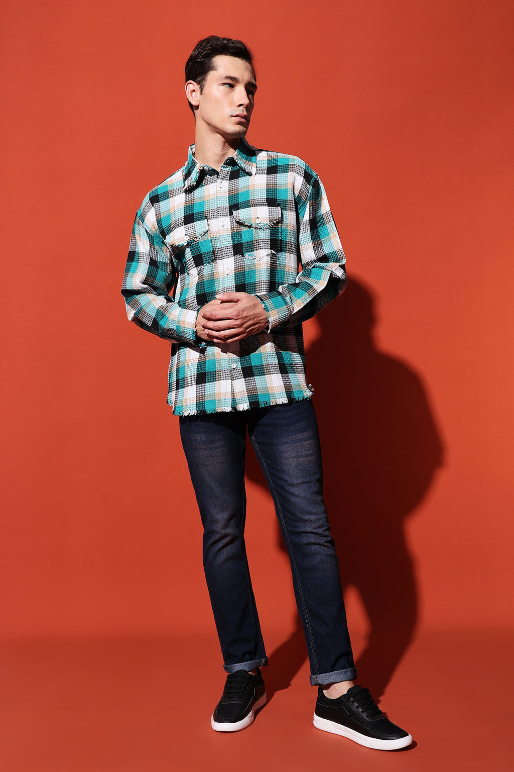 The Kaito Distressed Waffle Check Overshirt | Loose-Fit Winter Flannel
