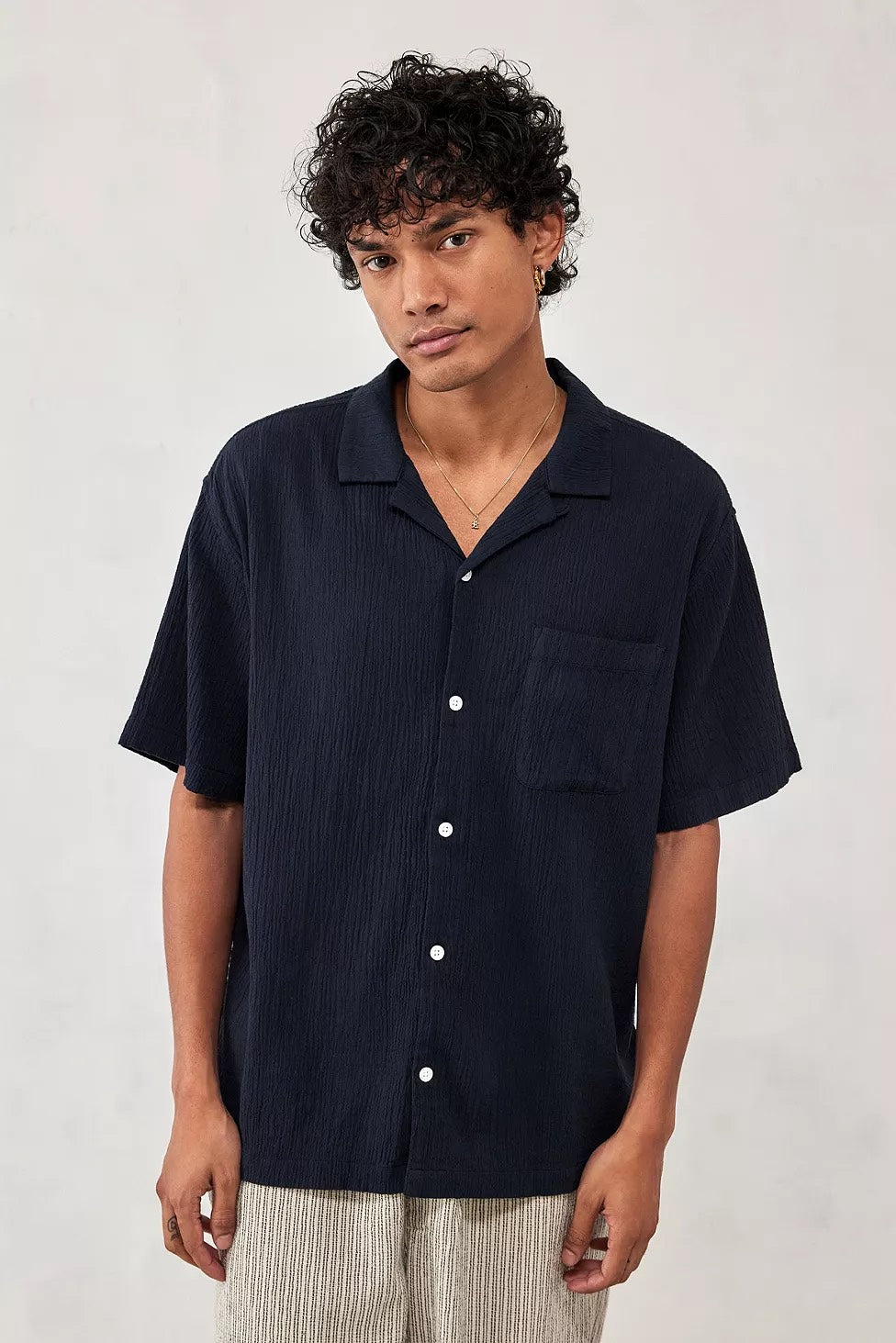 Notched Collar Crinkle Cotton Summer Shirt – RESÓRE BLANC RESORE BLANC