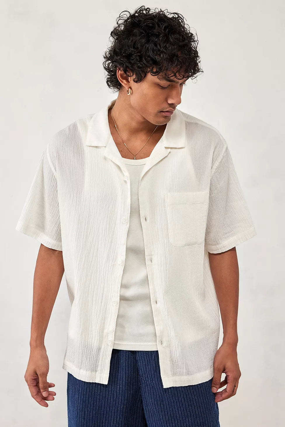 Notched Collar Crinkle Cotton Summer Shirt – RESÓRE BLANC RESORE BLANC