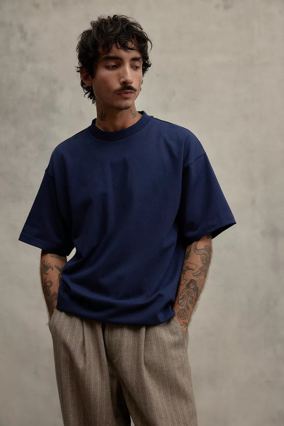 Plain Navy Blue Oversized Boxy Tee - RB RESÓRE BLANC