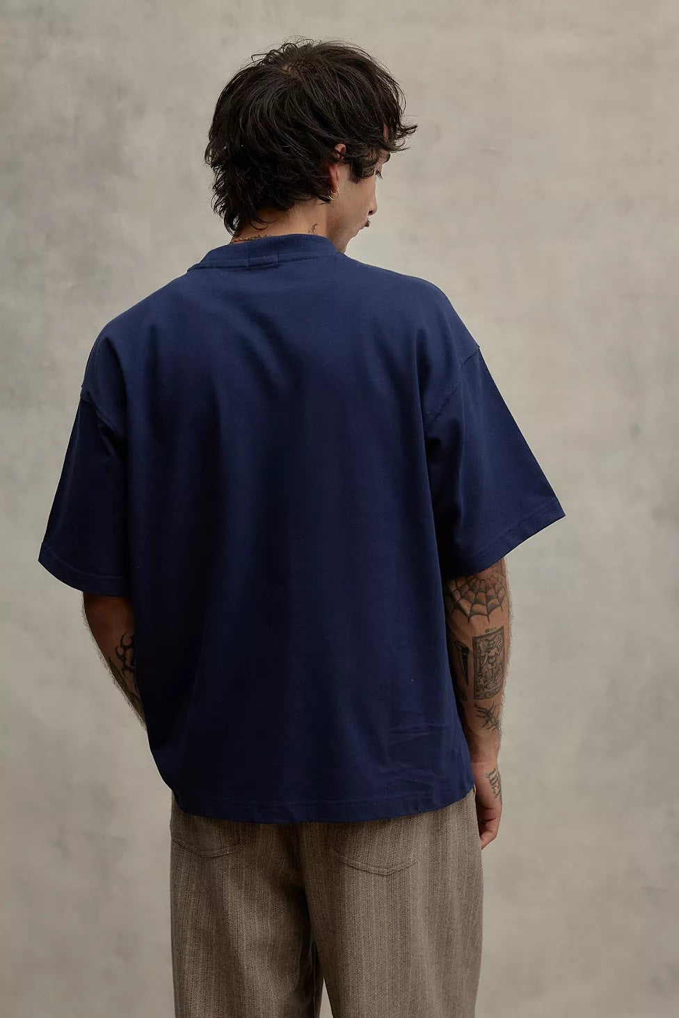 Plain Navy Blue Oversized Boxy Tee - RB RESÓRE BLANC